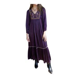 Ex Voto Hazel Plum Boho Floral Maxi Dress Medium Cotton Lined NWT $298